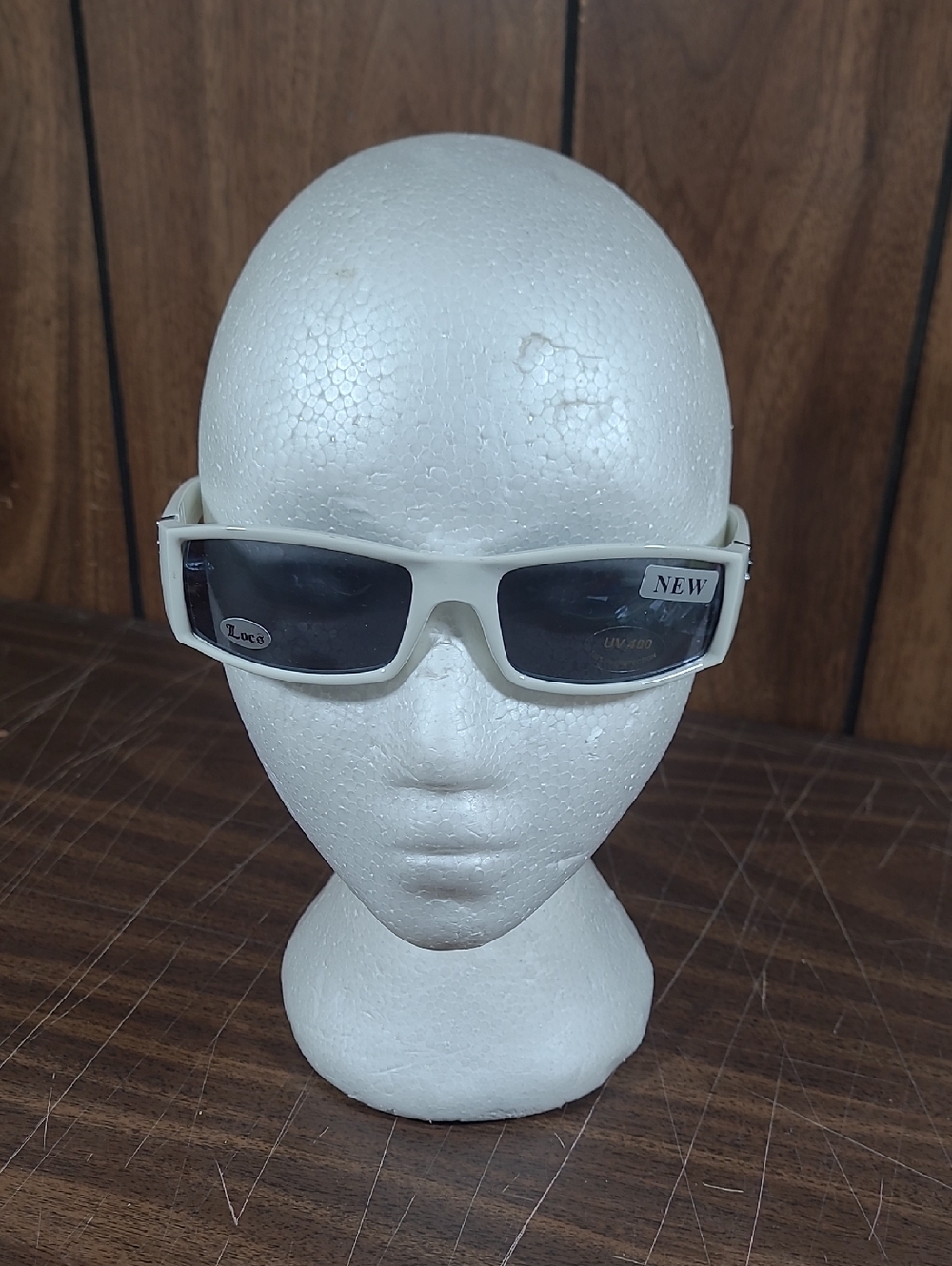 White Frame Rectangular Sunglasses with Dark Lenses #24